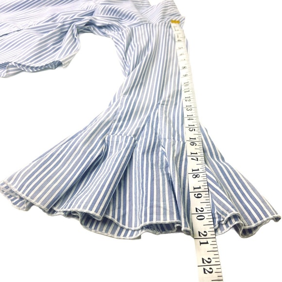 Free People Crop Top Shirt Blue Striped Bell Sleeve Off The Shoulder Sz Medium - Picture 8 of 15